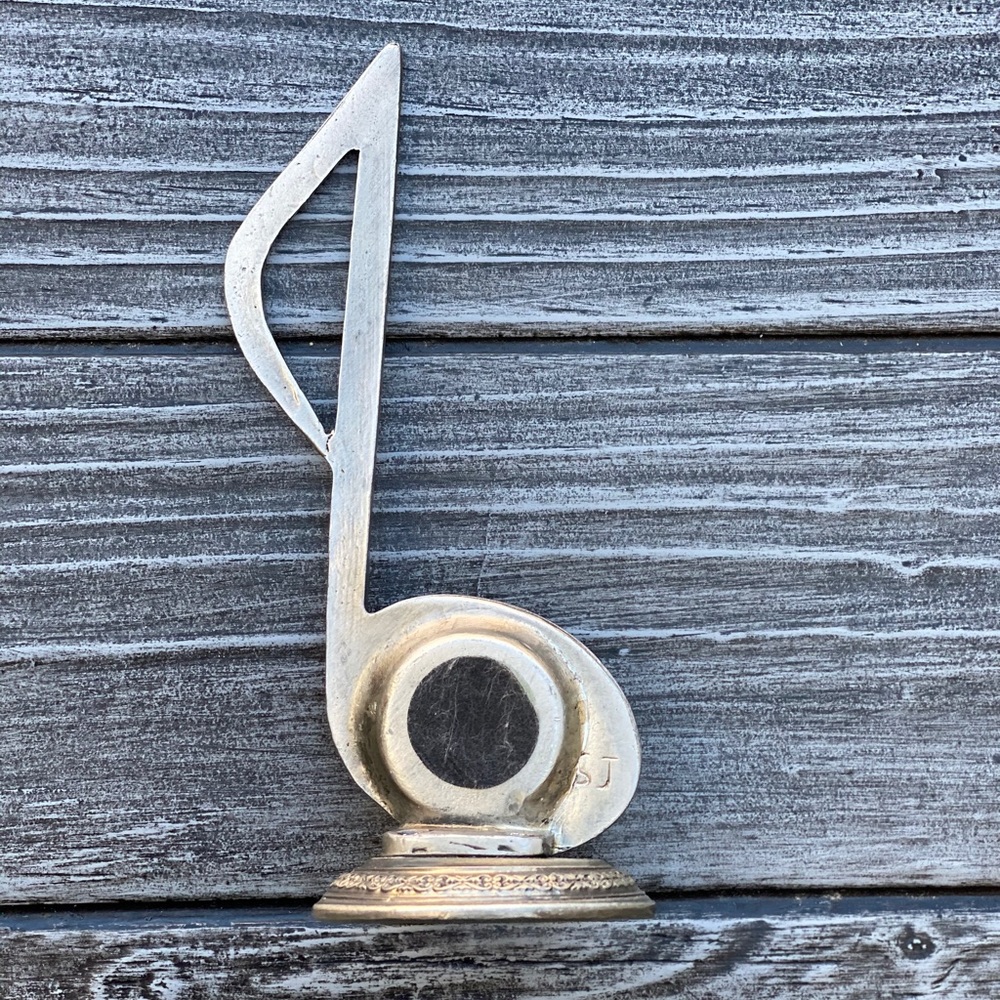 Vintage Silver w Rhinestones Musical Note Clock - Picture 3 of 5